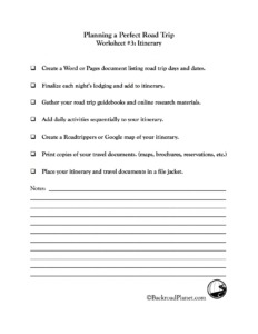 Road Trip Itinerary Worksheet