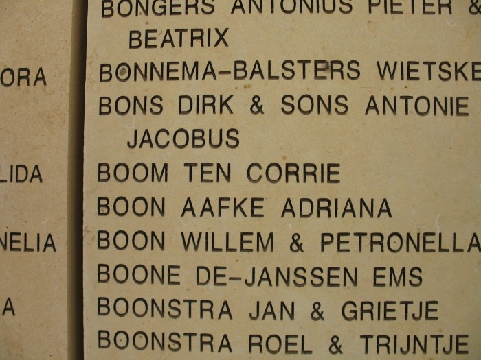 Corrie ten Boom's name on the Wall of Honor at Yad Vashem in Jerusalem, Israel.