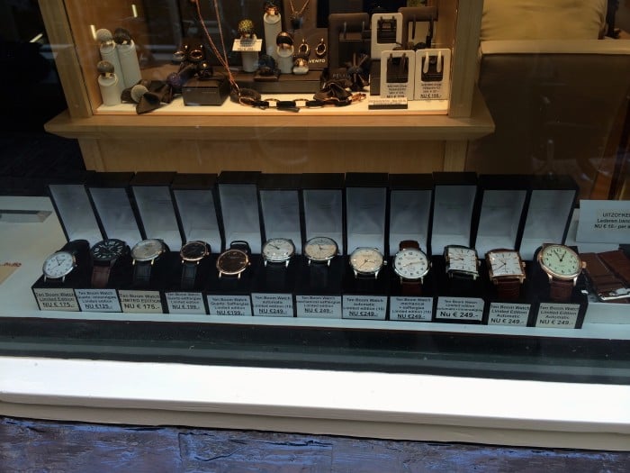 Watches for sale at the Ten Boom Jewelers Haarlem, Netherlands.