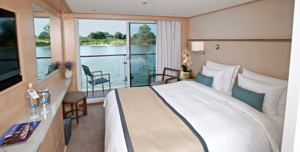 Viking River cruise ship balcony stateroom.