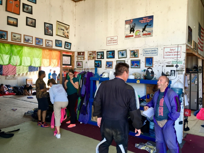 skydivers suiting up