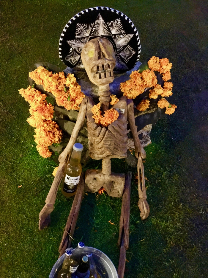 Day of the Dead skeleton with Corona beer