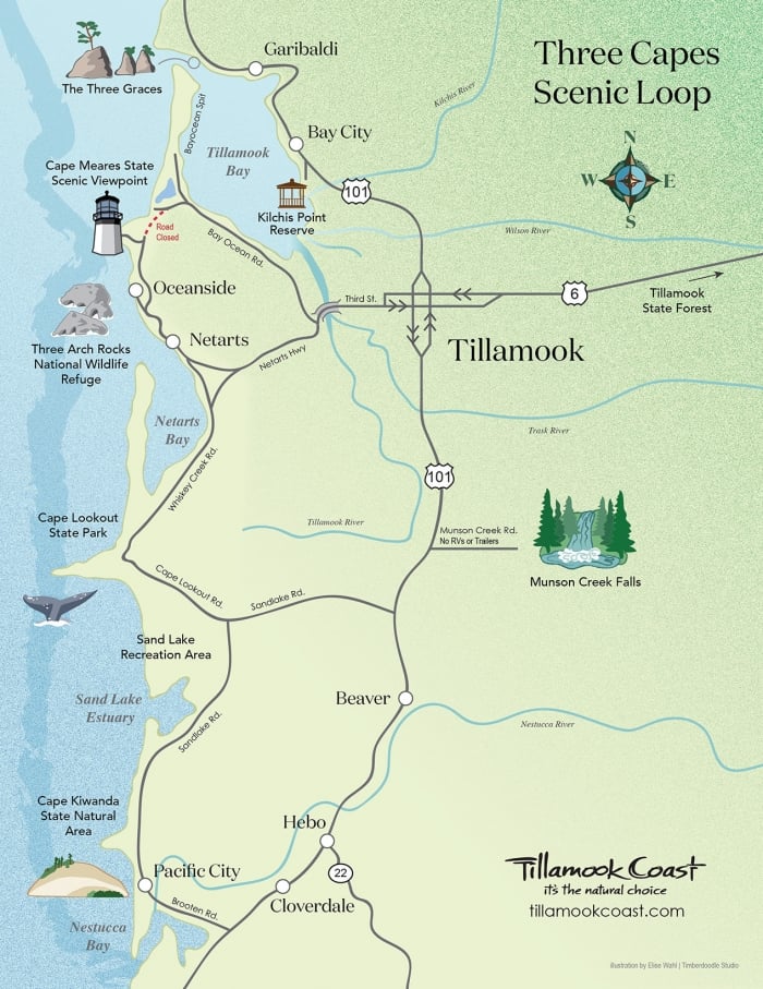 Tillamook Coast Three Capes Scenic Loop map
