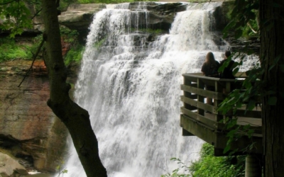 Person walking across Brandywine Creek in Ohio.