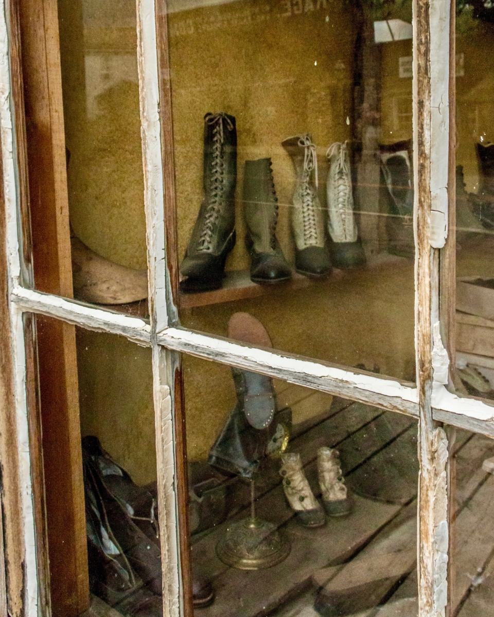 vintage shoes in showroom window