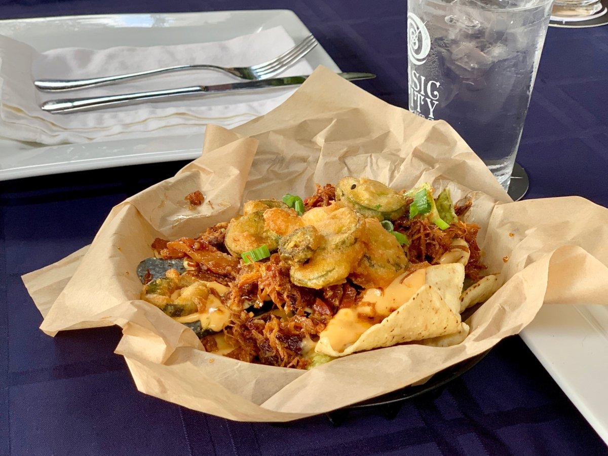 Hops pork nachos with beer cheese