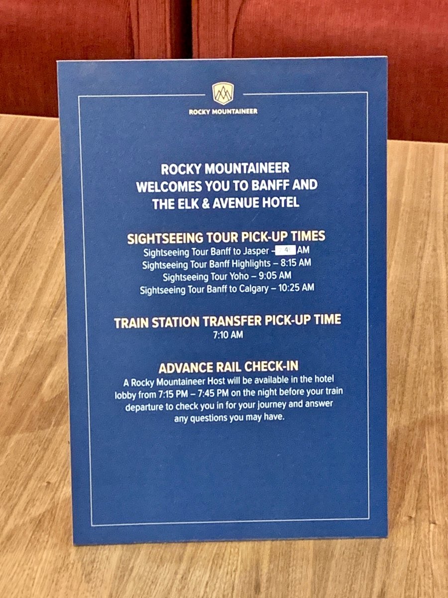 Rocky Mountaineer Hotel Schedule Sign