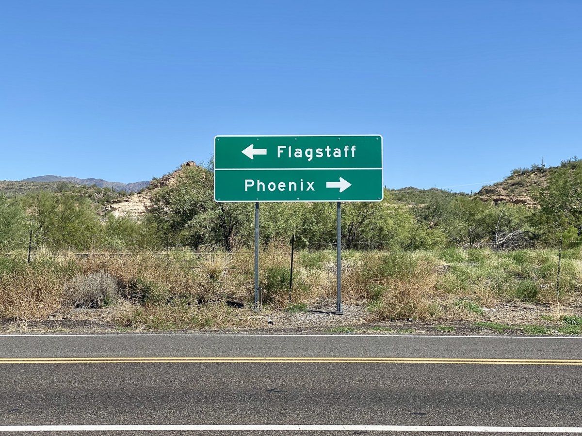 Things To Do On A Drive From Phoenix To Flagstaff Arizona   To Phoenix To Flagstaff Road Sign 