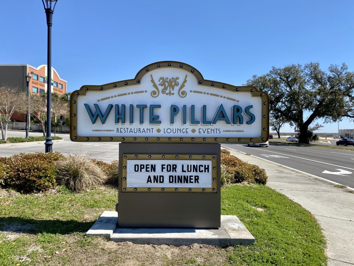 White Pillars restaurant sign