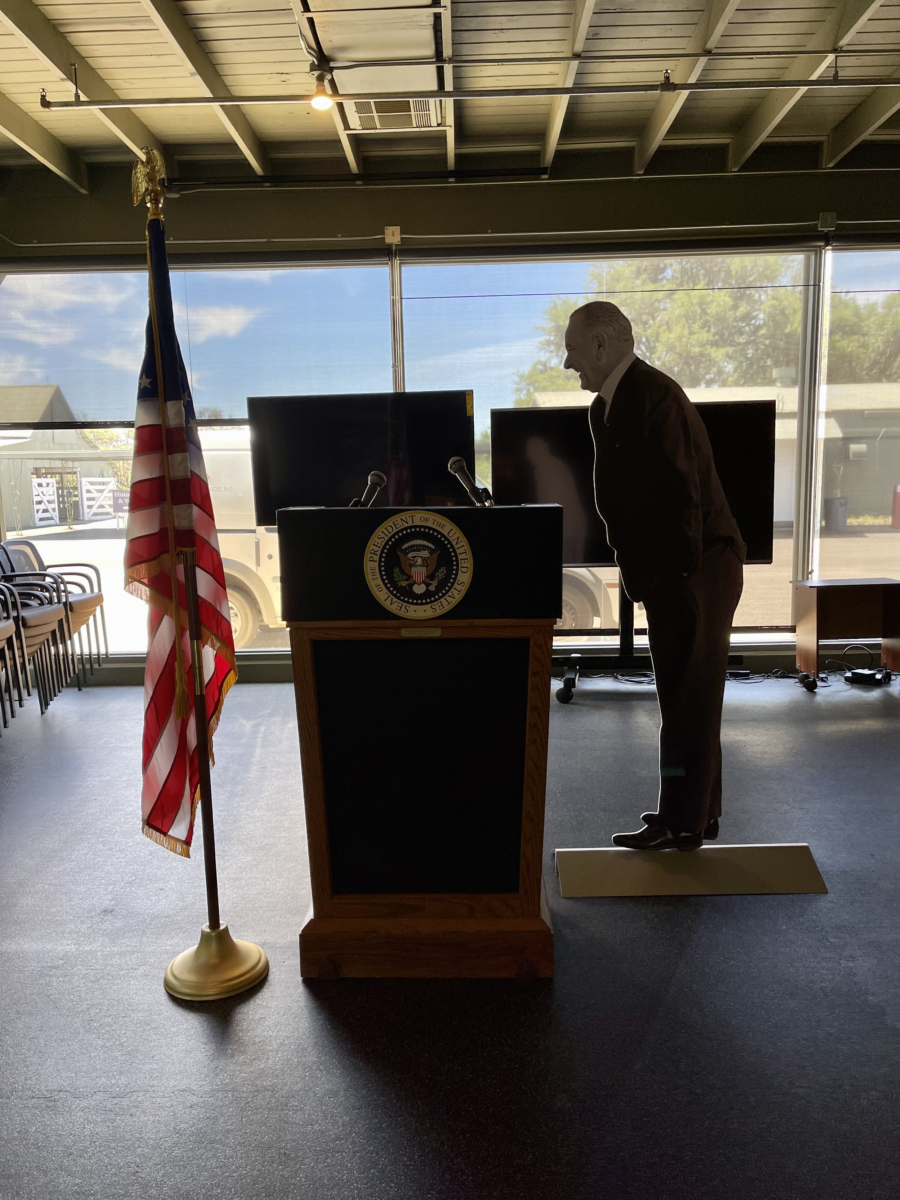 LBJ standup cutout and presidential podium