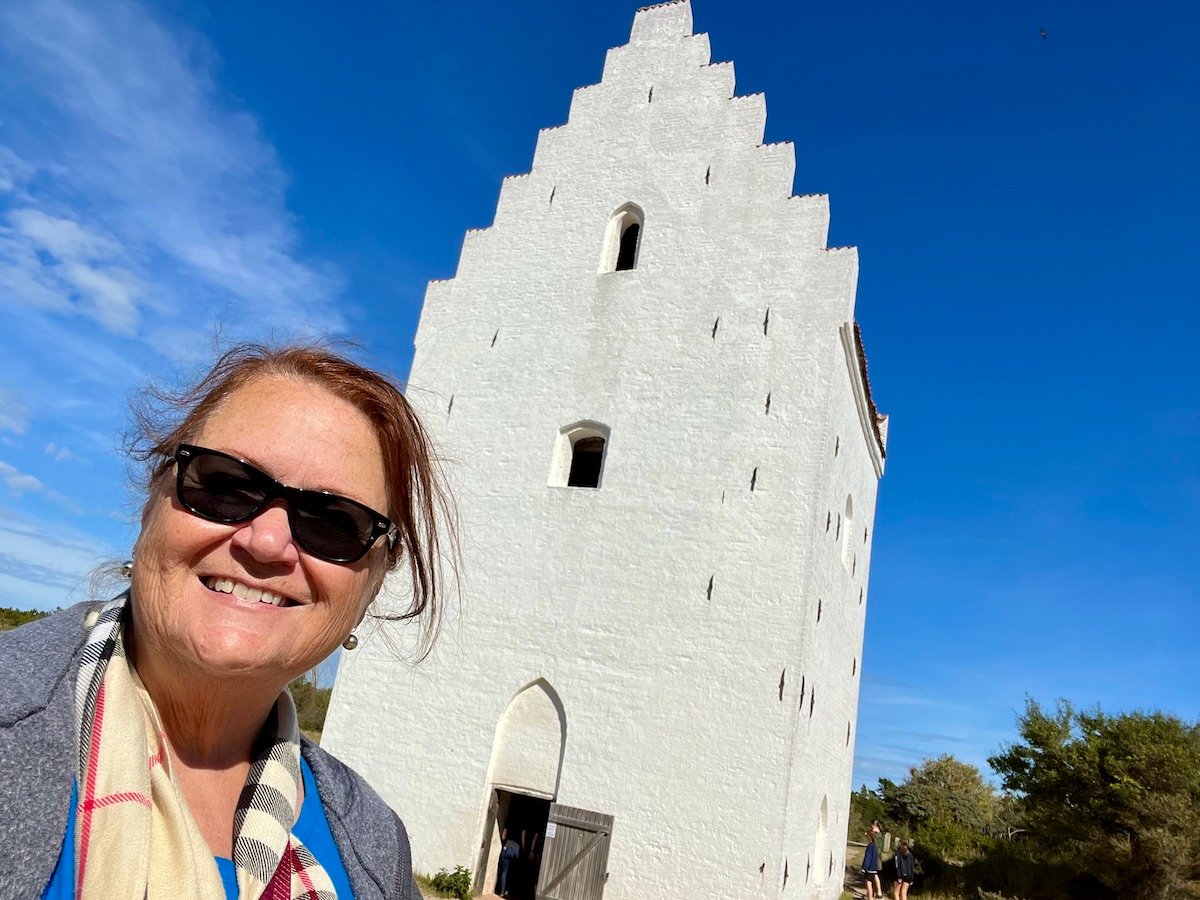 Lucy at the Sand-Covered Church in Skagen Denmark